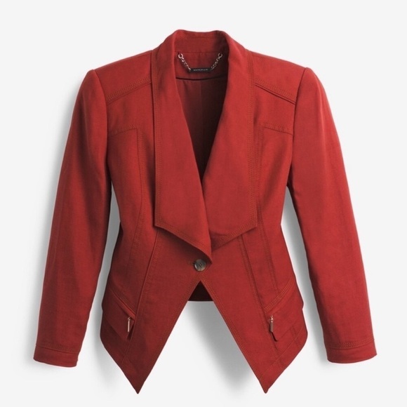 White House Black Market Rust Orange Linen Cropped Blazer Jacket Size 0 XS - Picture 1 of 11